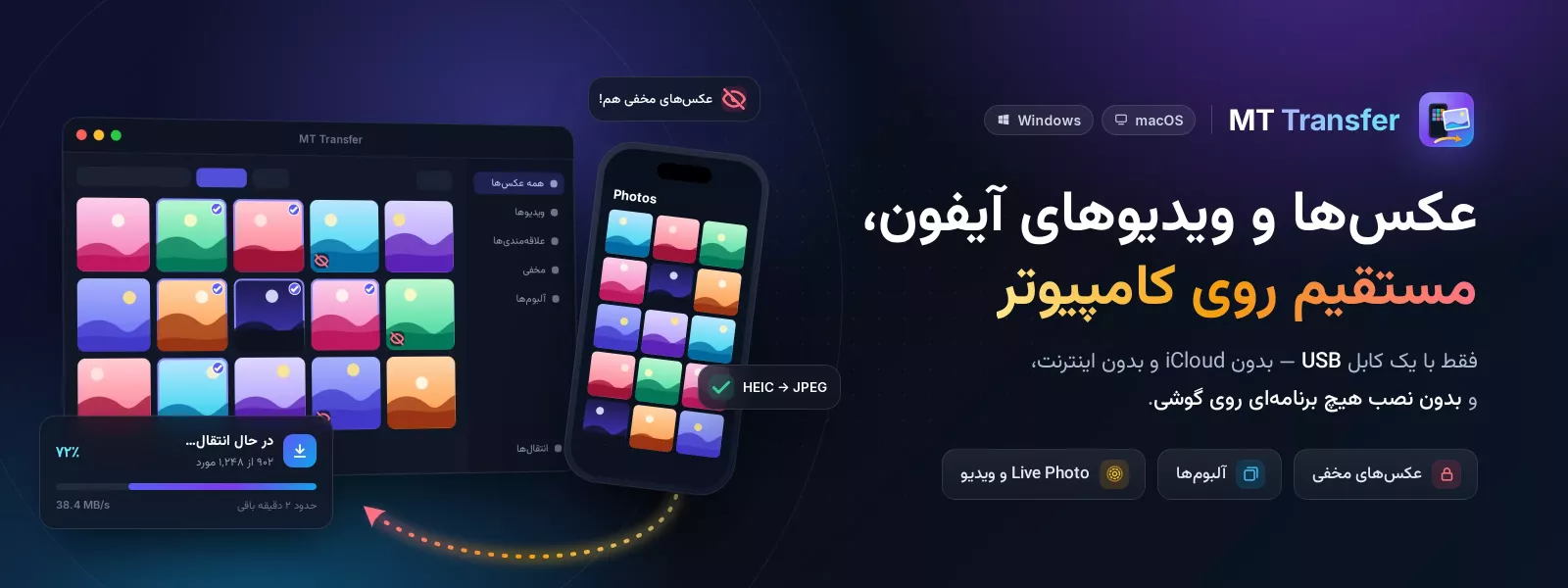 اپلیکیشن MT Transfer برای انتقال عکس آیفون به کامپیوتر مک و ویندوز