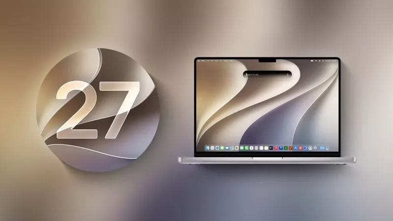 مک‌بوک با macOS 27 Golden Gate و والپیپر پل گلدن گیت